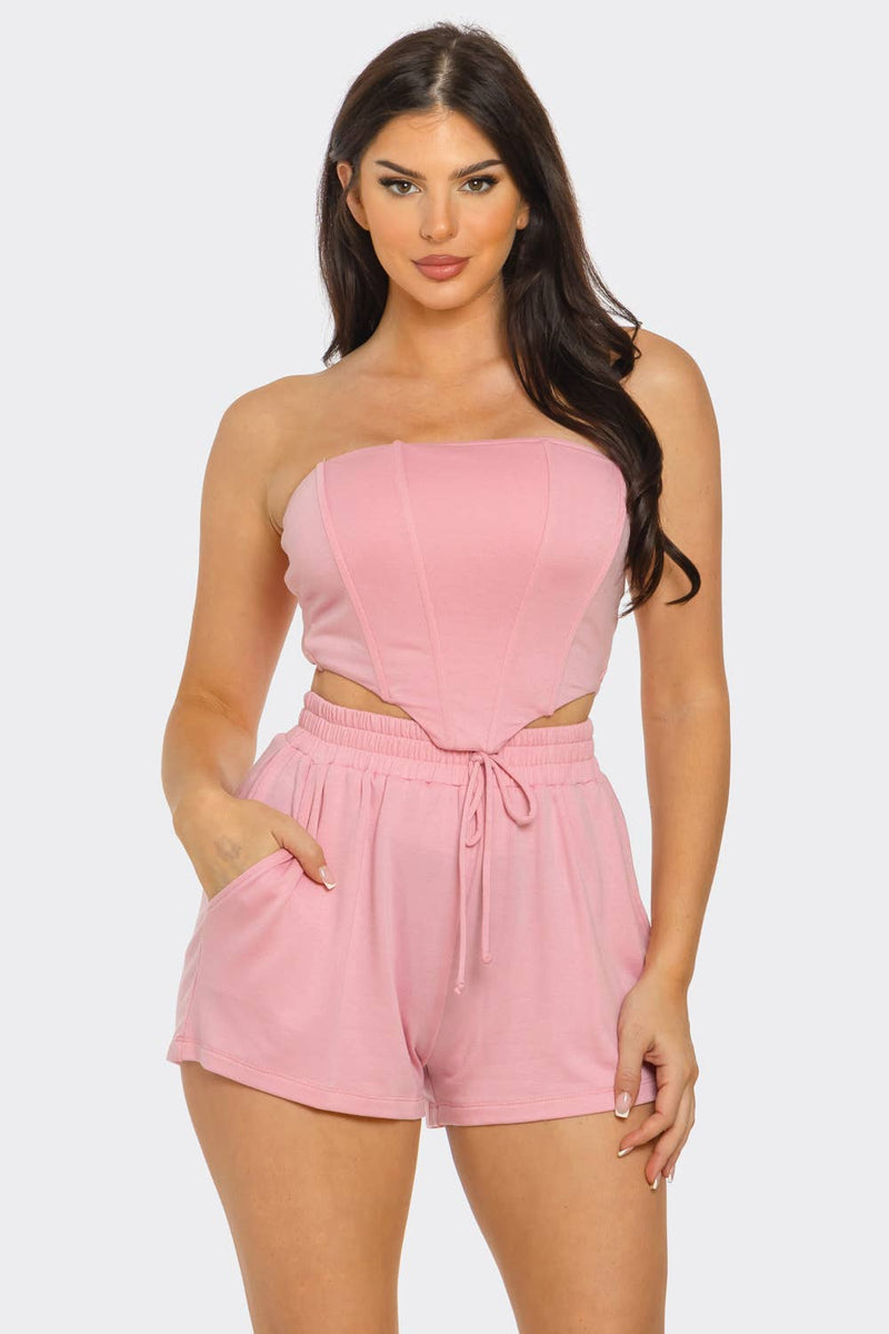 Korsett-Top im Knochenmieder-Stil und Shorts-Set