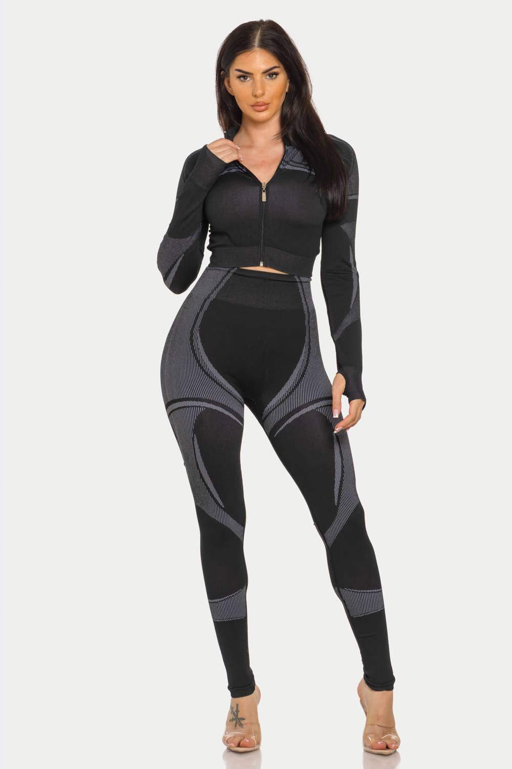 Nahtloses Reißverschluss-Jacke-und-Leggings-Set