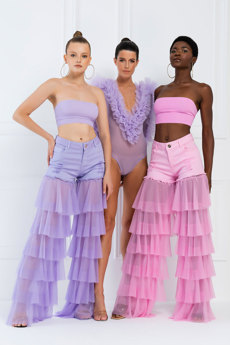 RUFFLE WIDE LEG NEW PANTS