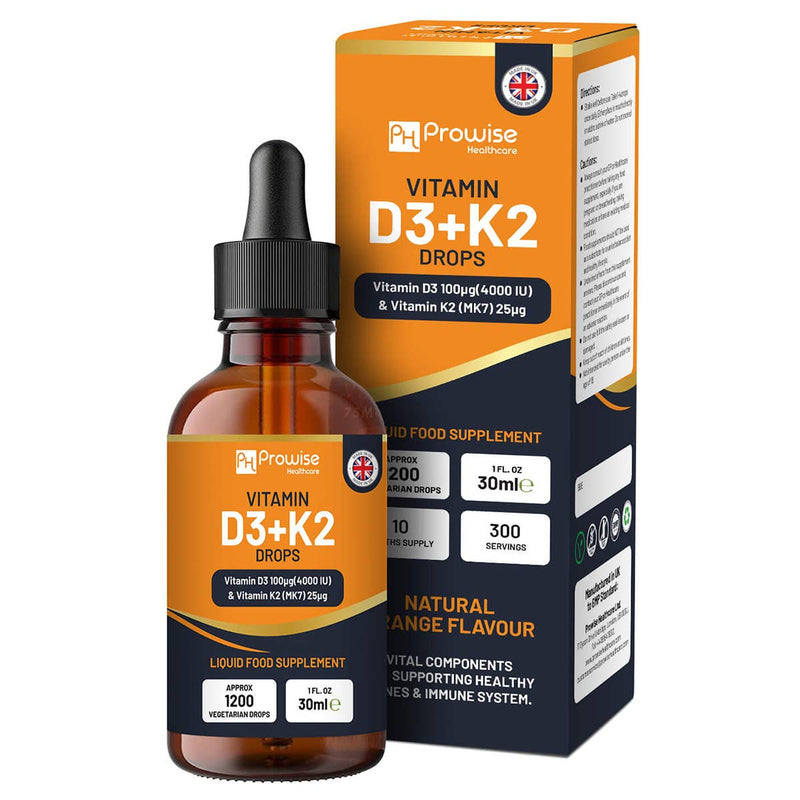 Vitamin D3 4000 IE + K2 MK7 25 µg | Flüssige Orangen-Drops | Hochdosiert