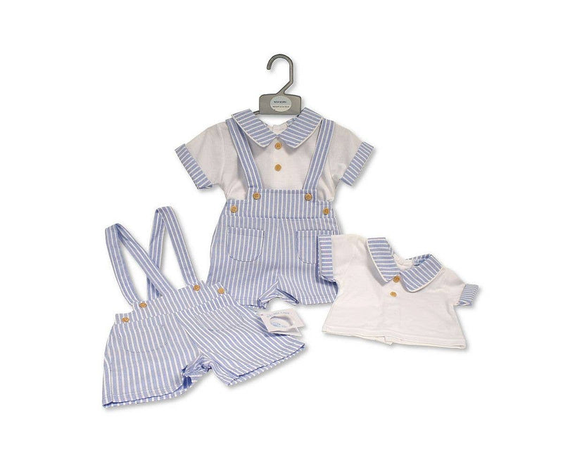 Baby Jungen 2-tlg. Gestreiftes Kurzes Latzhosen-Set mit Knöpfen-6306